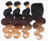 Cheveux de Vierge de Brésilien de 12 pouces 100% avec la pièce moyenne de fermeture/prolongements colorés de cheveux d'Ombre